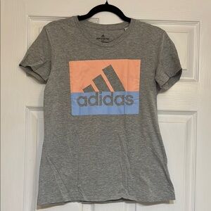 Adidas Amplifier Gray Tee with Peach and Sky Blue Logo